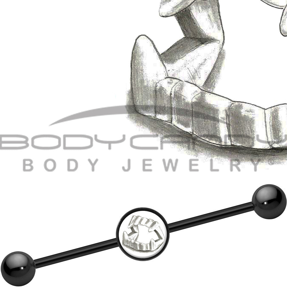 BodyCandy 14G Black Anodized Fearsome Vamp Fangs Industrial Barbell 37mm — main product shot