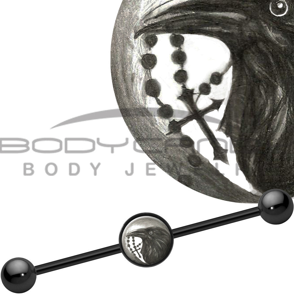 BodyCandy 14G Black Anodized Halloween Raven Rosary Industrial Barbell 37mm — main product shot