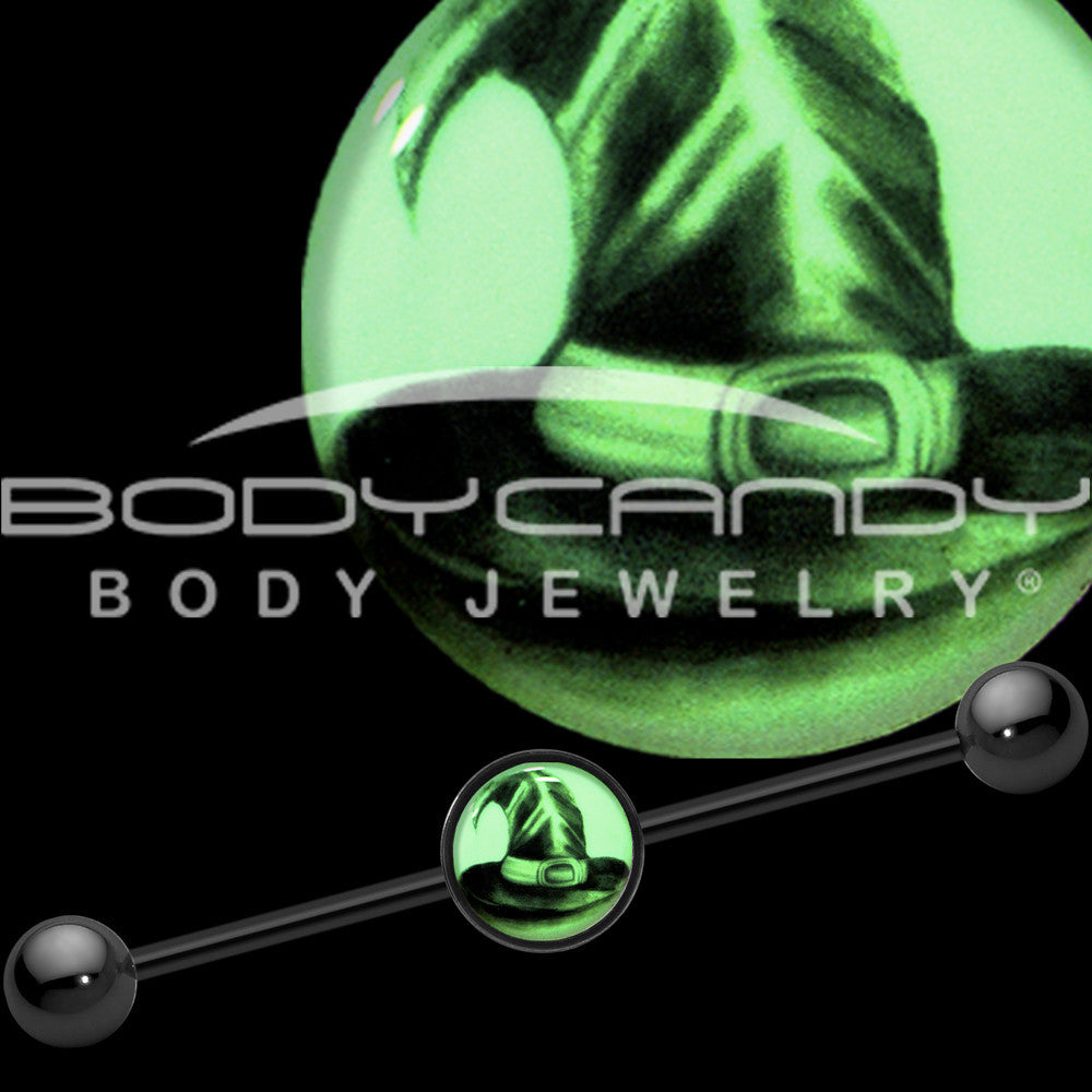 BodyCandy 14G Black Glow in the Dark Witch's Hat Industrial Barbell 37mm — main product shot