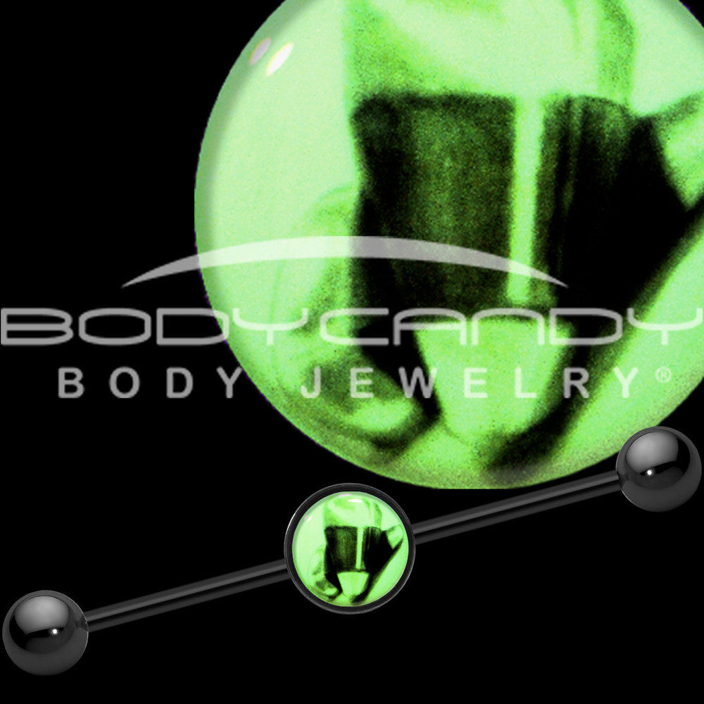 BodyCandy 14G Black Glow in the Dark Candy Corn Industrial Barbell 37mm — main product shot