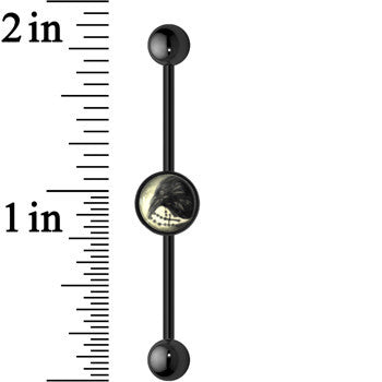 BodyCandy 14G Black Glow in the Dark Raven Cross Industrial Barbell 37mm — lifestyle context