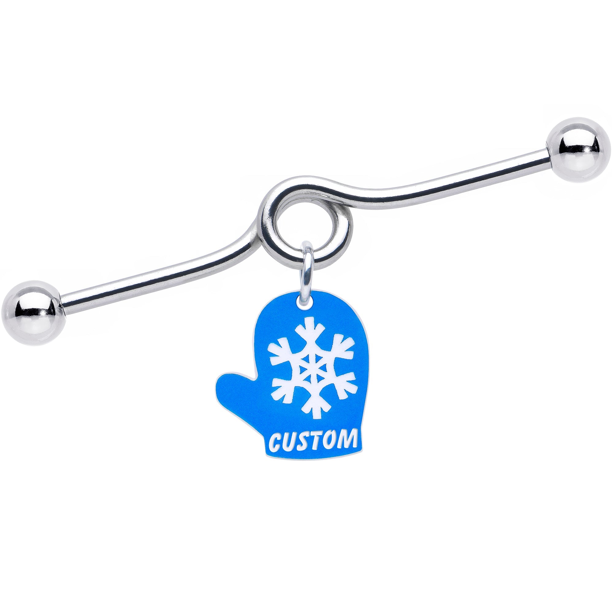 BodyCandy Custom Holiday Mitten Personalized Industrial Barbell — side view