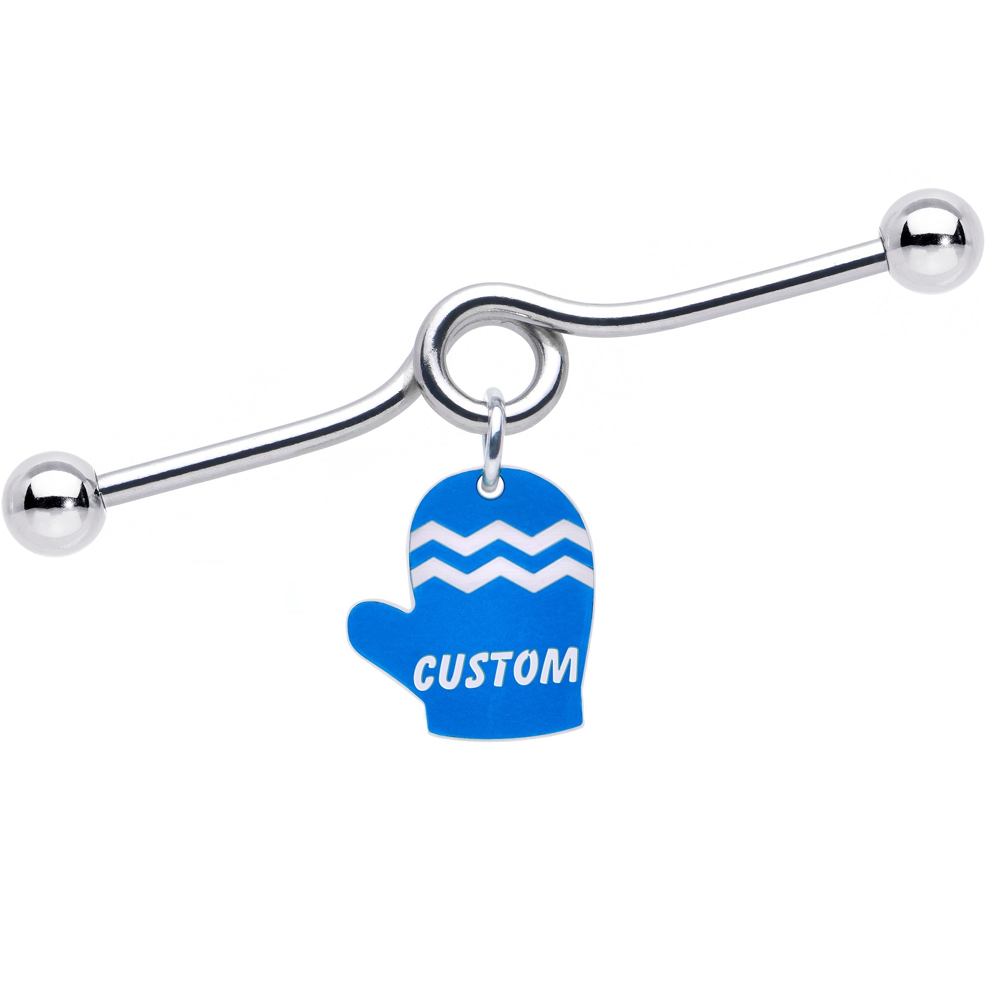 BodyCandy Custom Holiday Mitten Personalized Industrial Barbell — back view