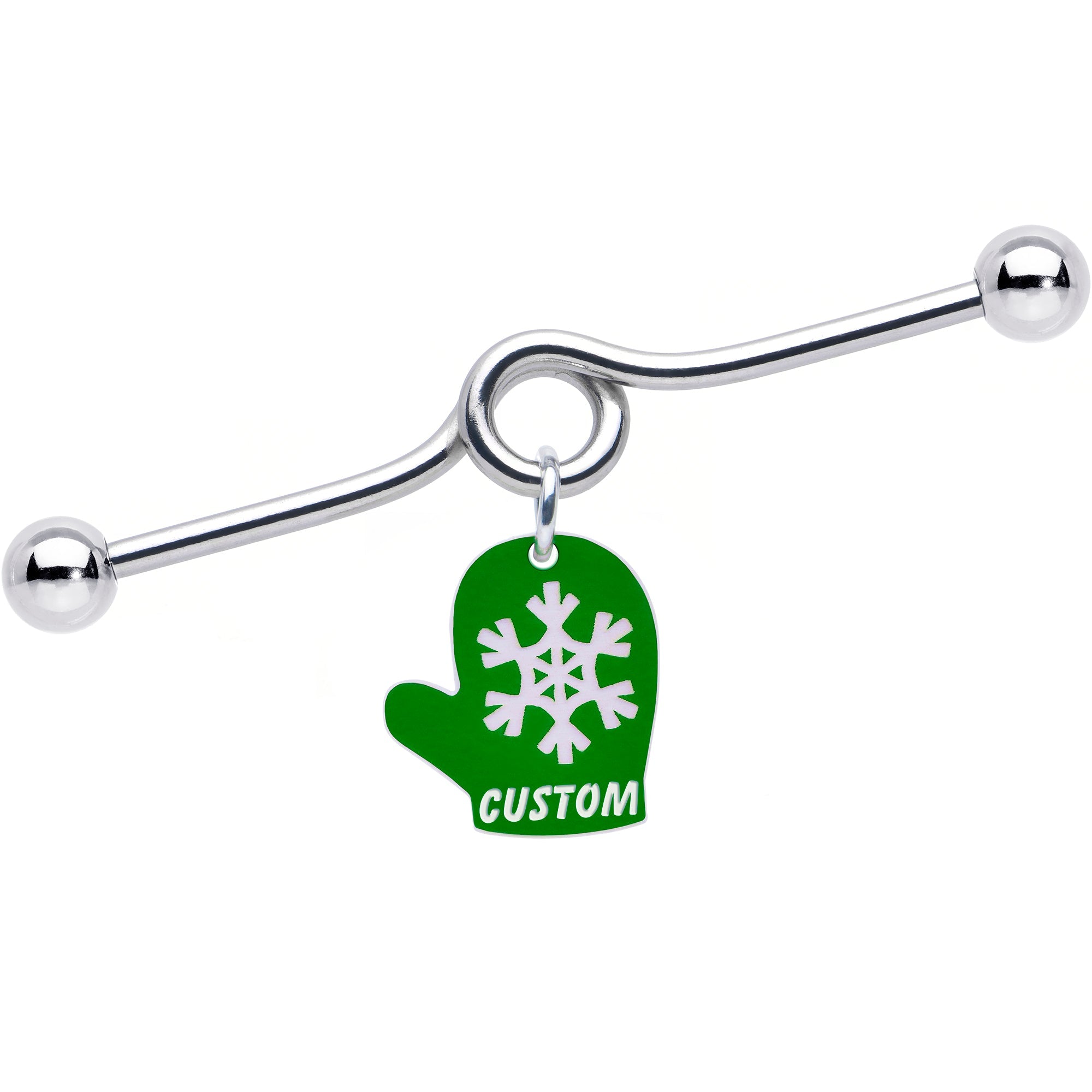 BodyCandy Custom Holiday Mitten Personalized Industrial Barbell — alternative angle