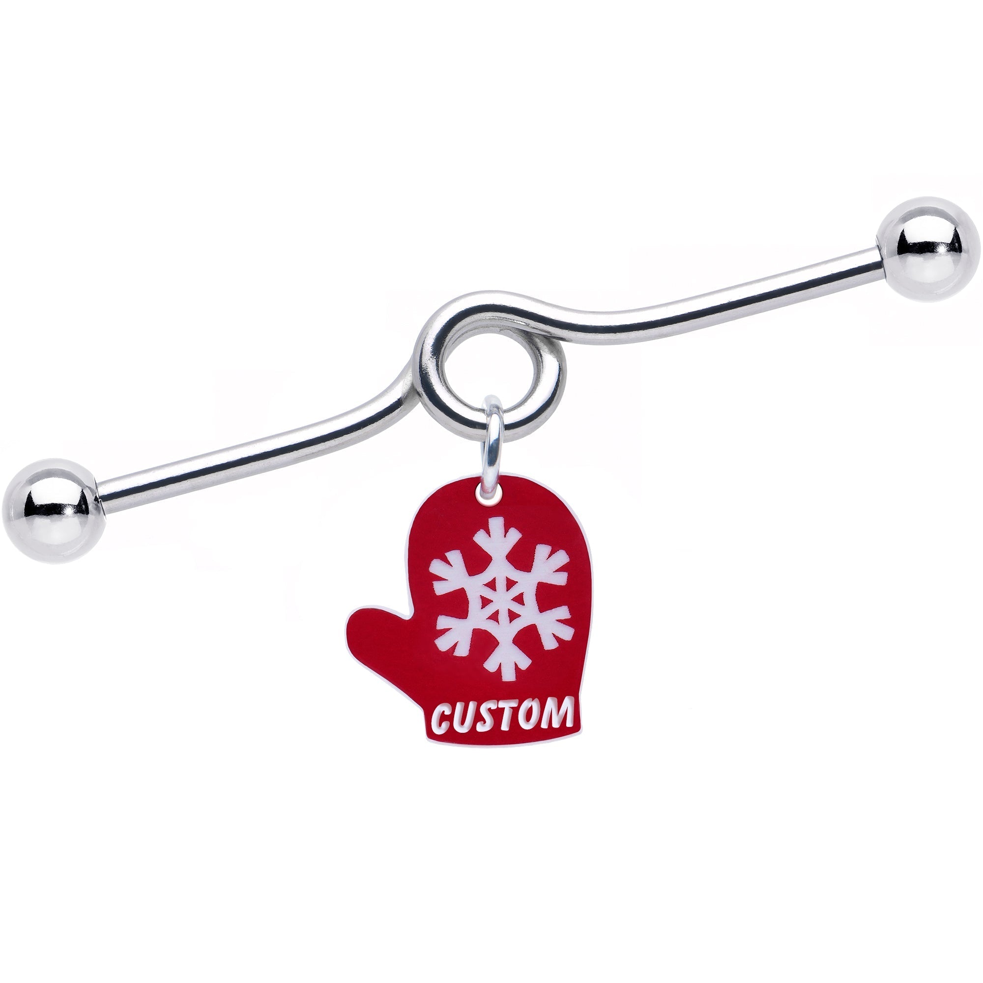 BodyCandy Custom Holiday Mitten Personalized Industrial Barbell — main product shot