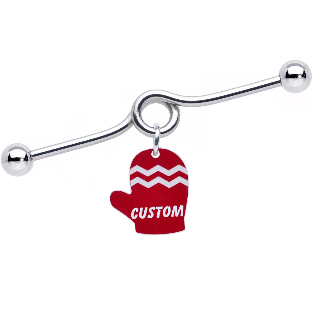 BodyCandy Custom Holiday Mitten Personalized Industrial Barbell — lifestyle context