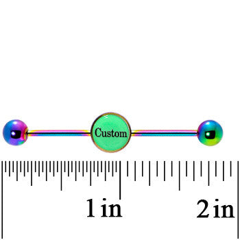 BodyCandy Custom Glow in the Dark Personalized Industrial Barbell in Rainbow Titanium — comparison shot