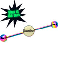BodyCandy Custom Glow in the Dark Personalized Industrial Barbell in Rainbow Titanium — main product shot