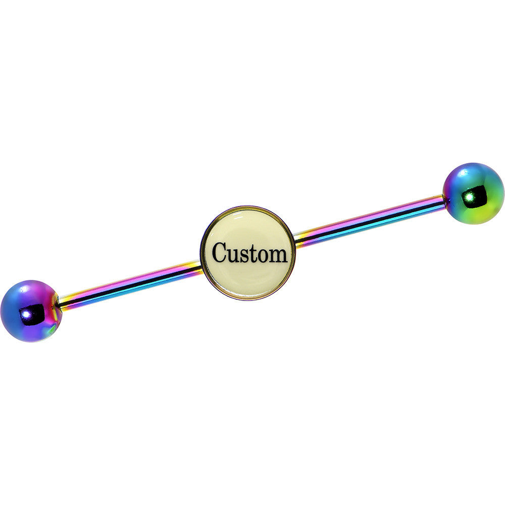 BodyCandy Custom Glow in the Dark Personalized Industrial Barbell in Rainbow Titanium — color detail