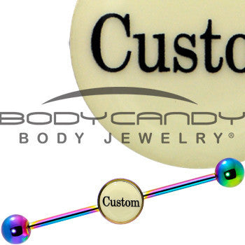 BodyCandy Custom Glow in the Dark Personalized Industrial Barbell in Rainbow Titanium — packaging