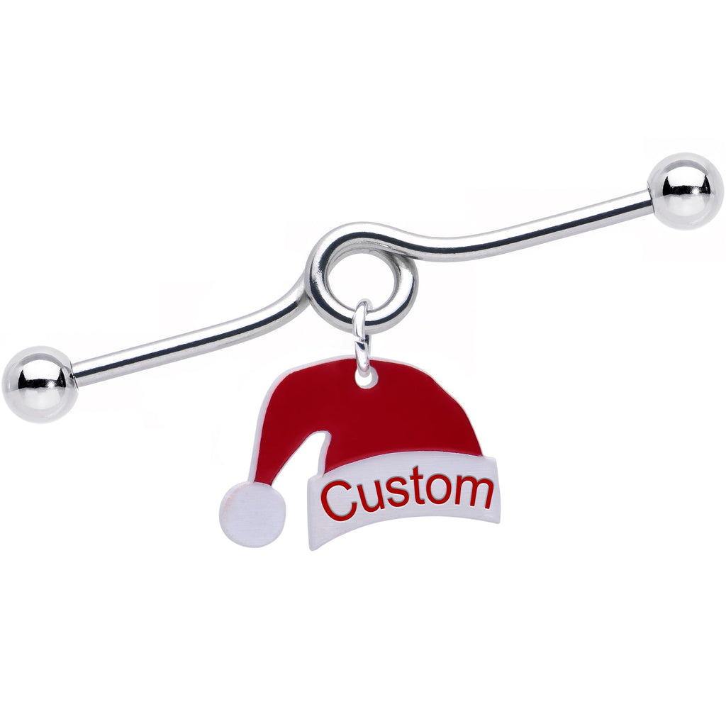 BodyCandy Custom Santa Hat Personalized Industrial Barbell — main product shot
