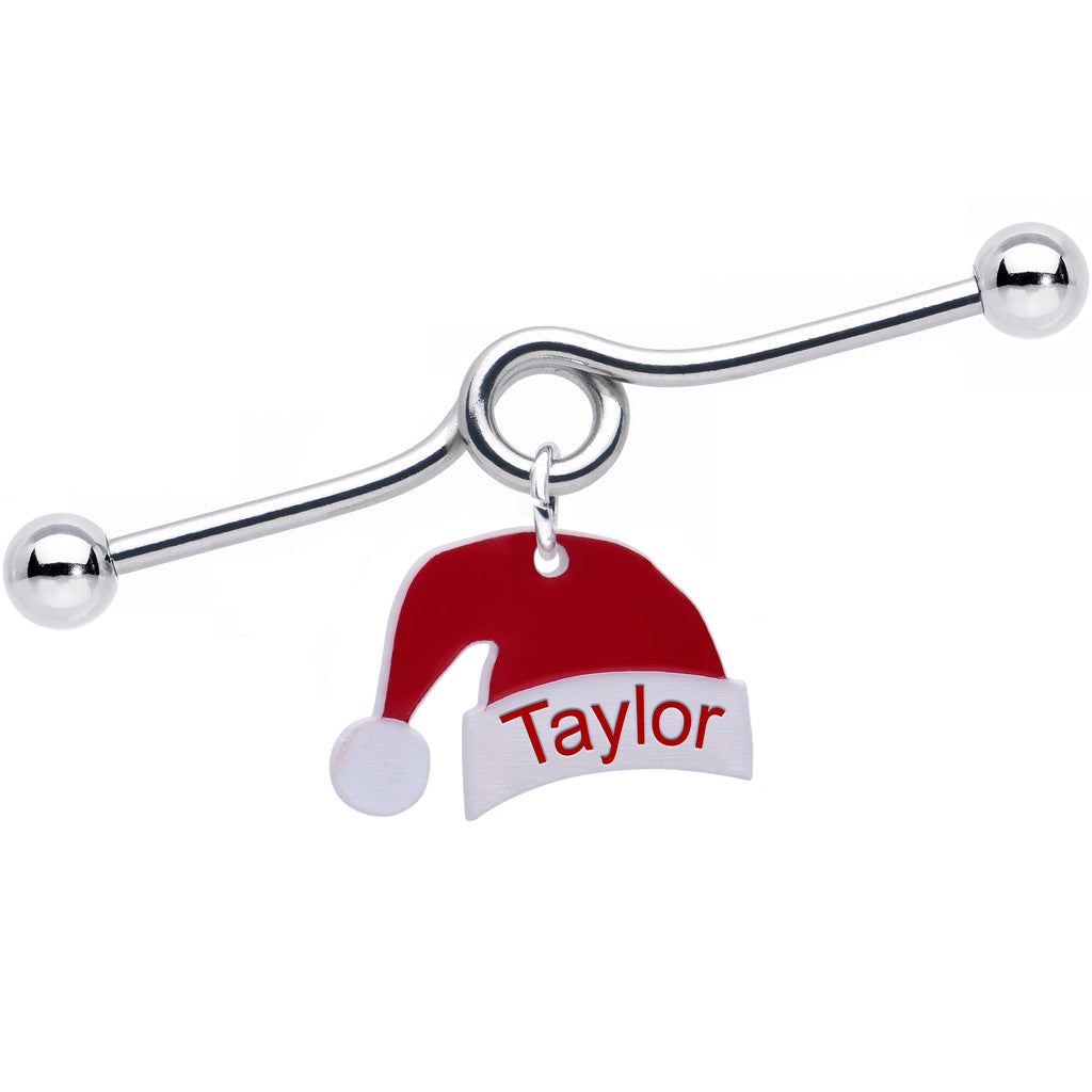 BodyCandy Custom Santa Hat Personalized Industrial Barbell — detail close-up
