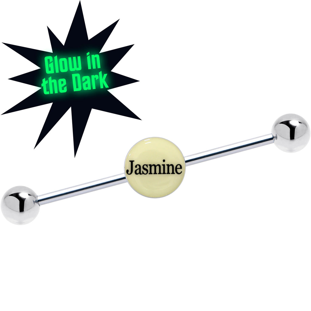 BodyCandy Custom Glow in the Dark Personalized Name Industrial Barbell — main product shot
