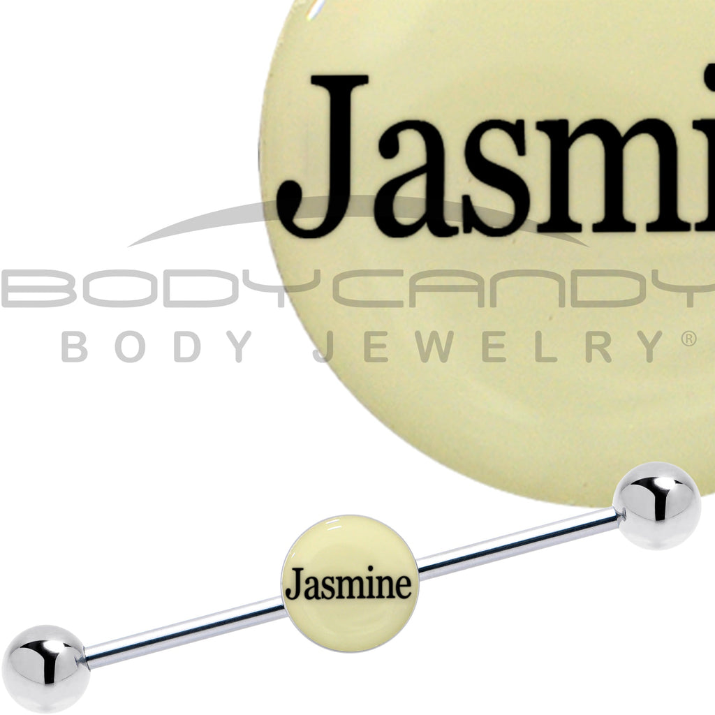 BodyCandy Custom Glow in the Dark Personalized Name Industrial Barbell — size reference