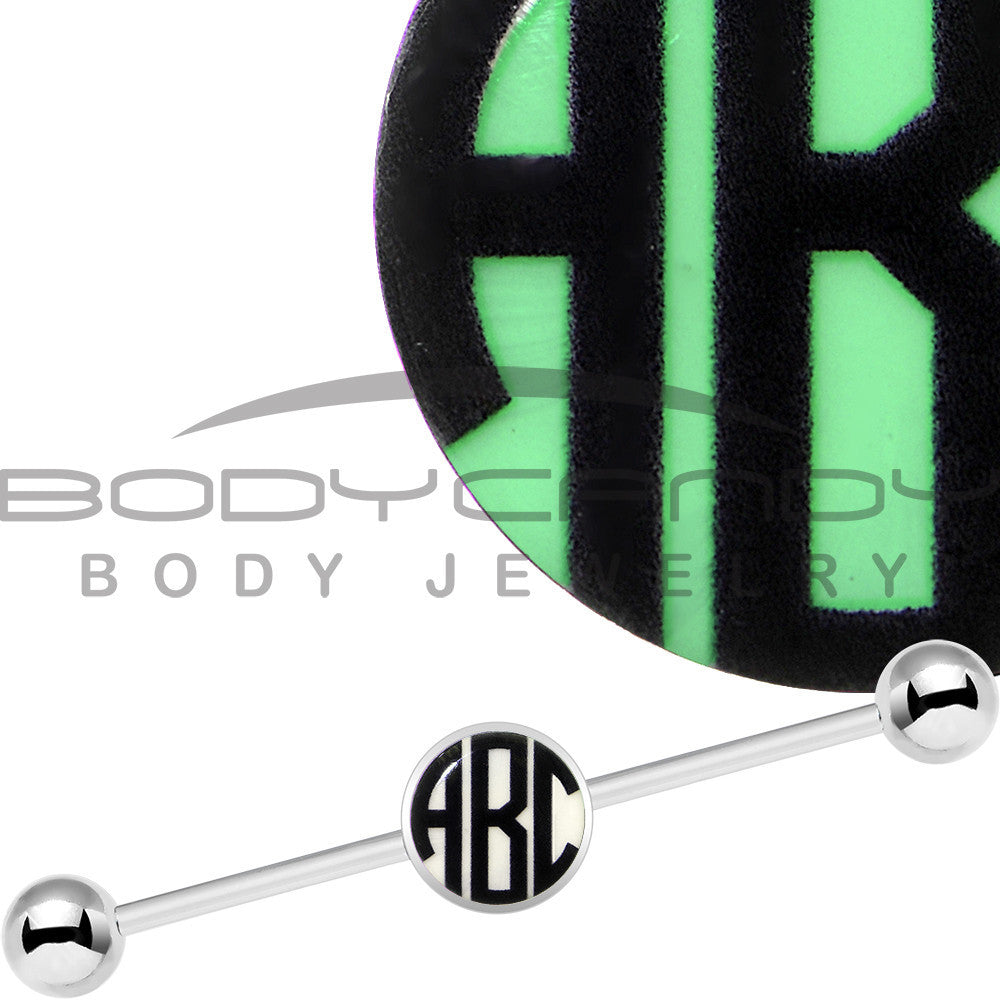 BodyCandy Glow in the Dark Personalized Custom Initial Industrial Barbell 37mm — main product shot