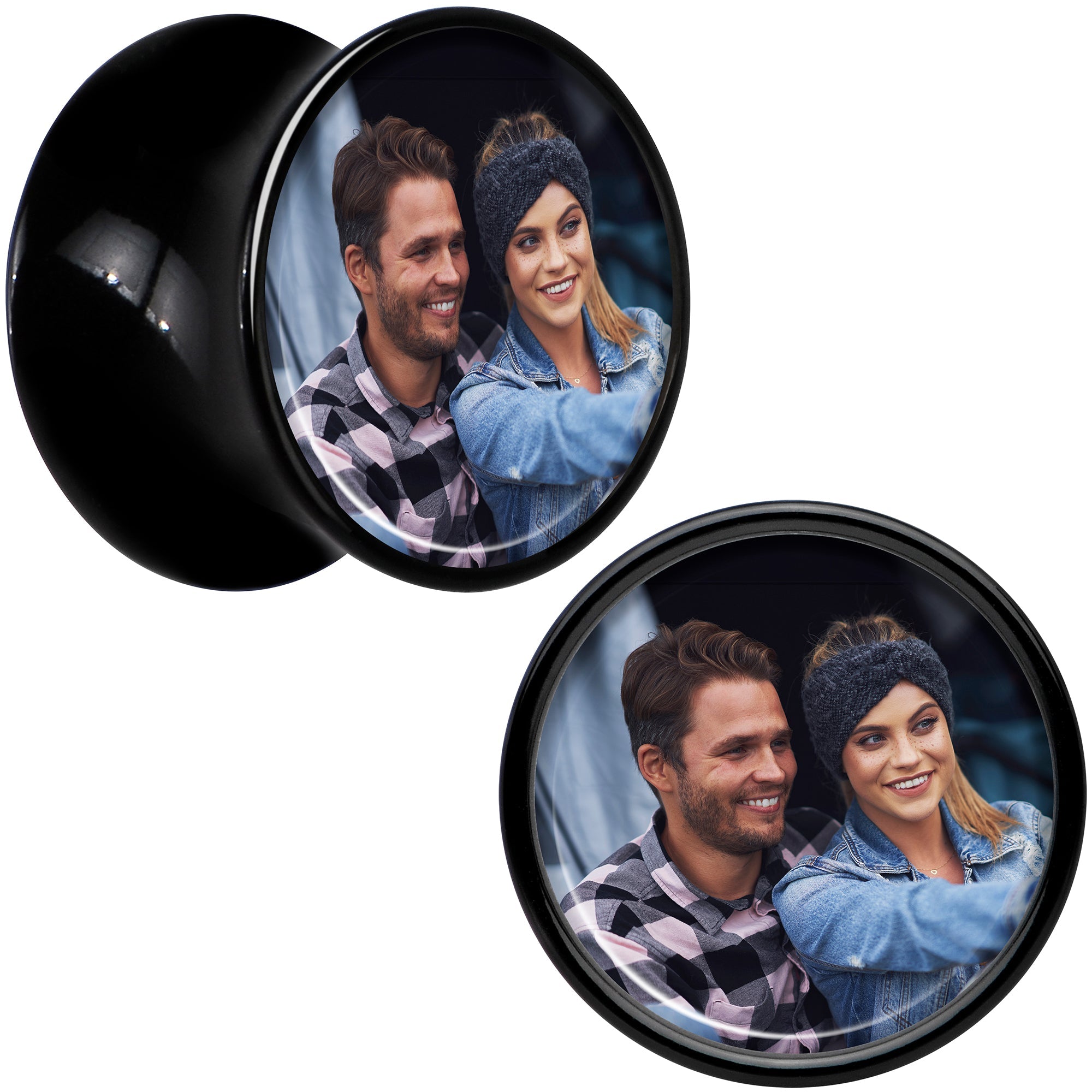 BodyCandy Black Acrylic Custom Photo Saddle Plug - buy 2 for a pair — product on model