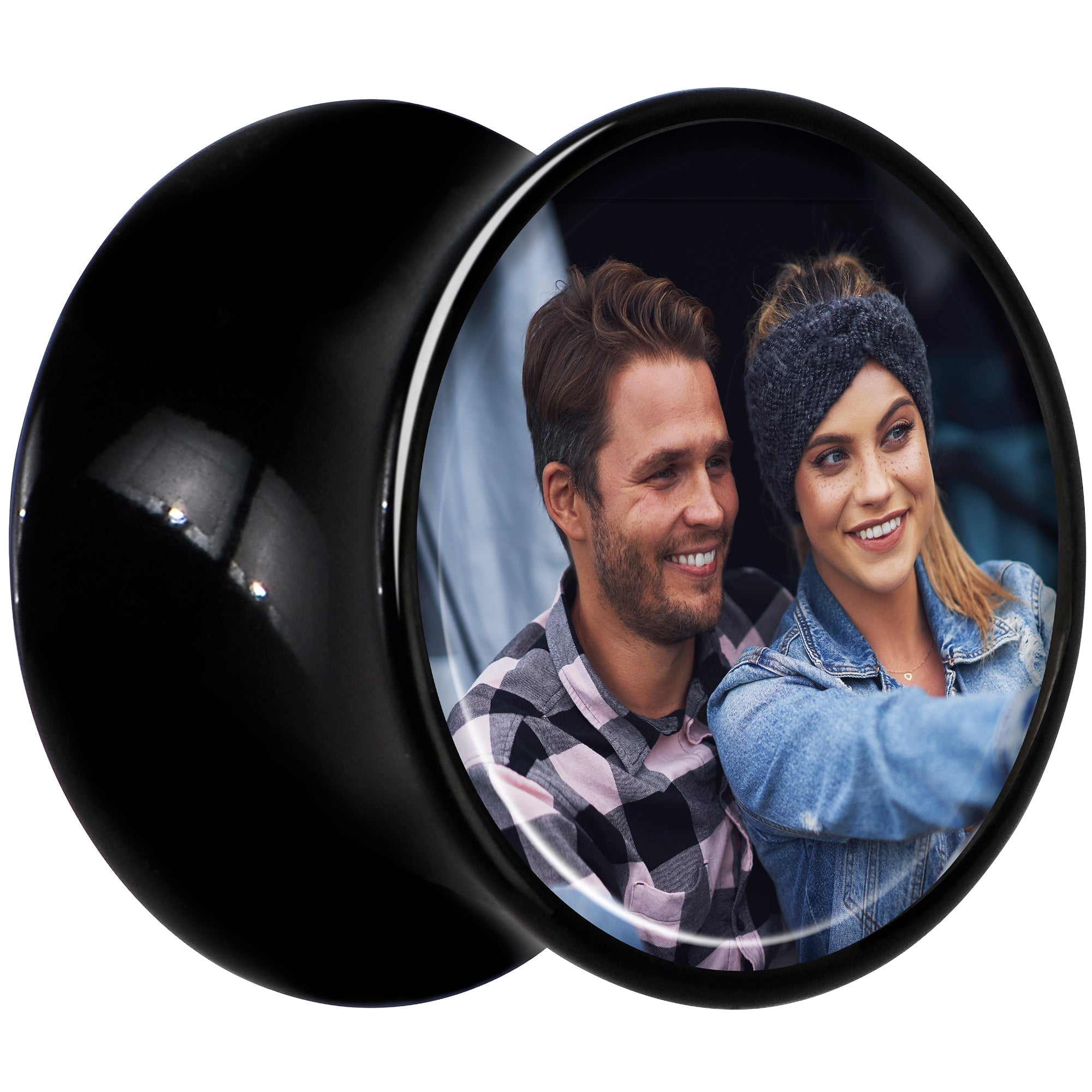 BodyCandy Black Acrylic Custom Photo Saddle Plug - buy 2 for a pair — in-use photo