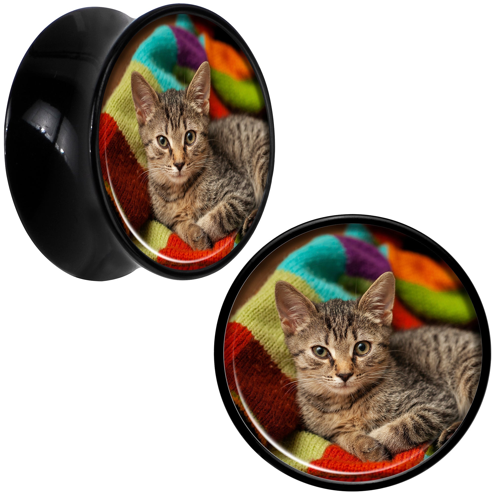 BodyCandy Black Acrylic Custom Photo Saddle Plug - buy 2 for a pair — detail close-up