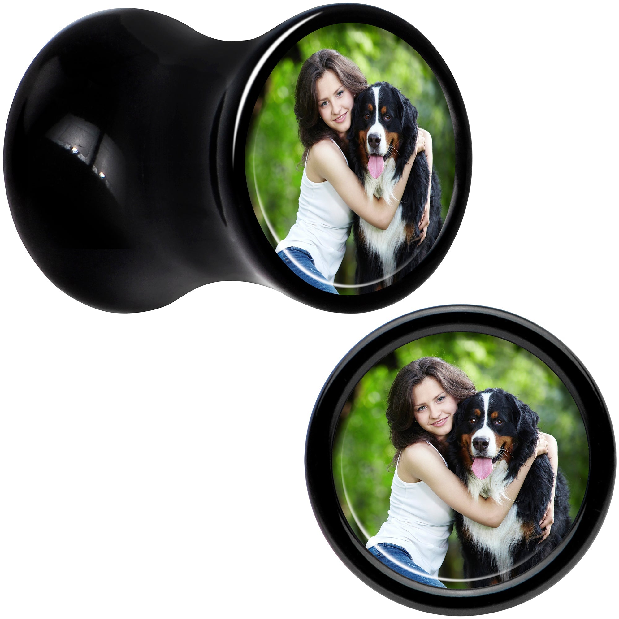 BodyCandy Black Acrylic Custom Photo Saddle Plug - buy 2 for a pair — side view