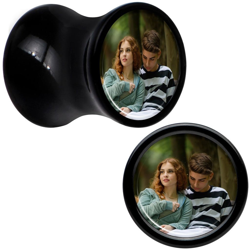 BodyCandy Black Acrylic Custom Photo Saddle Plug - buy 2 for a pair — back view