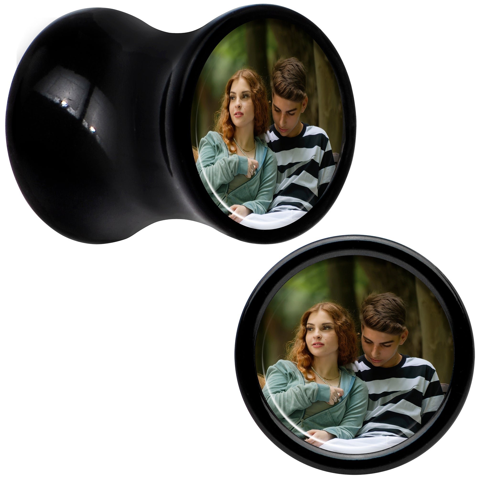 BodyCandy Black Acrylic Custom Photo Saddle Plug - buy 2 for a pair — back view
