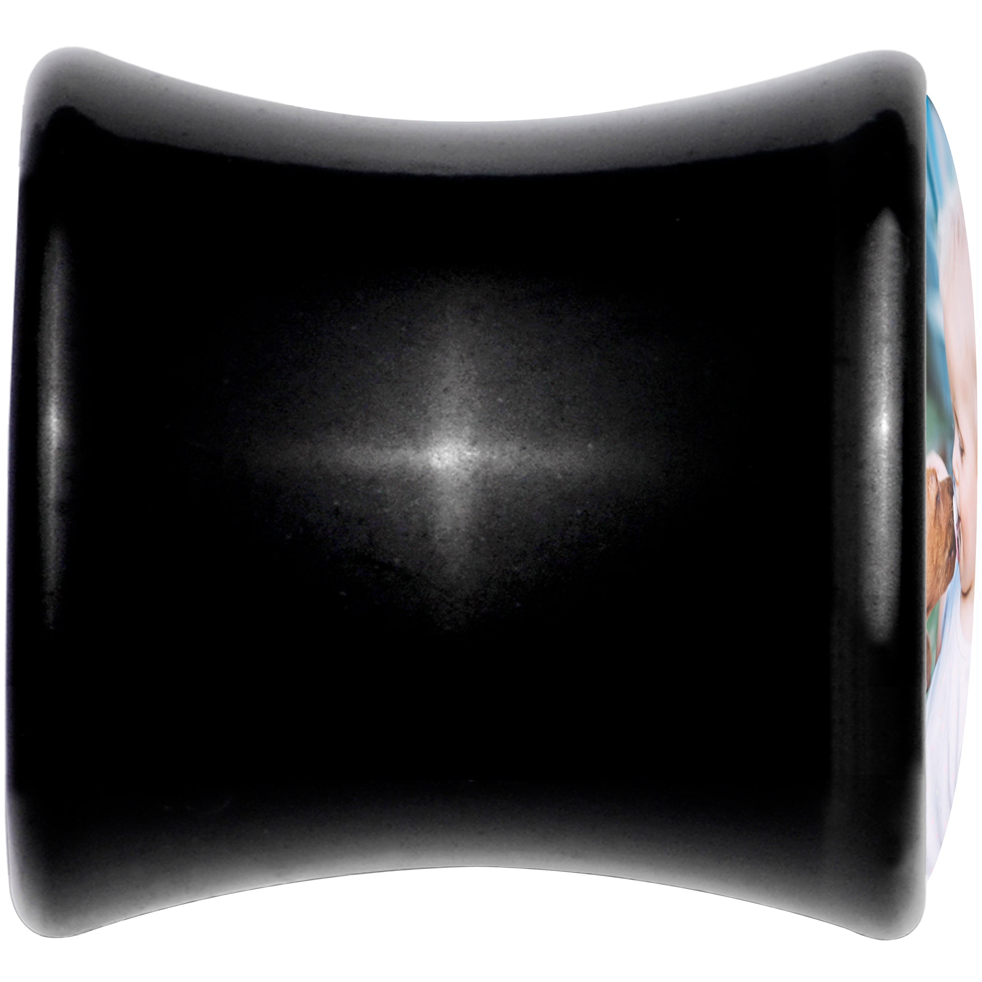 BodyCandy Black Acrylic Custom Photo Saddle Plug - buy 2 for a pair — back view