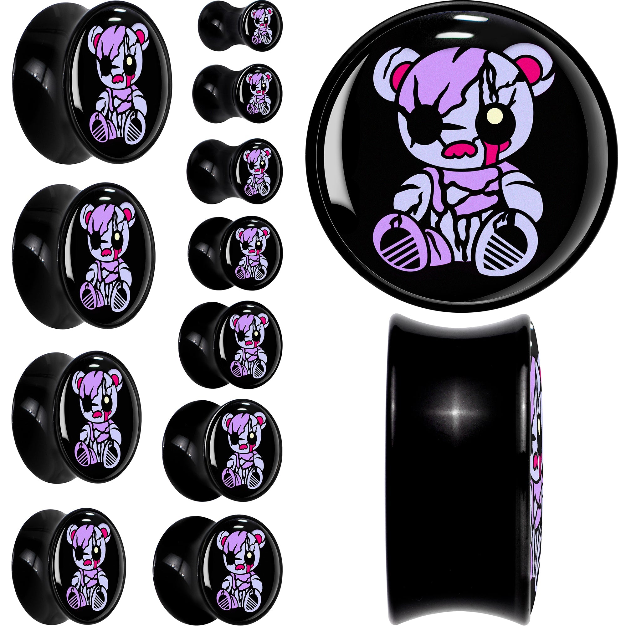 BodyCandy Attitude Teddy Bear Black Acrylic Saddle Plug Set by Onyx O — main product shot