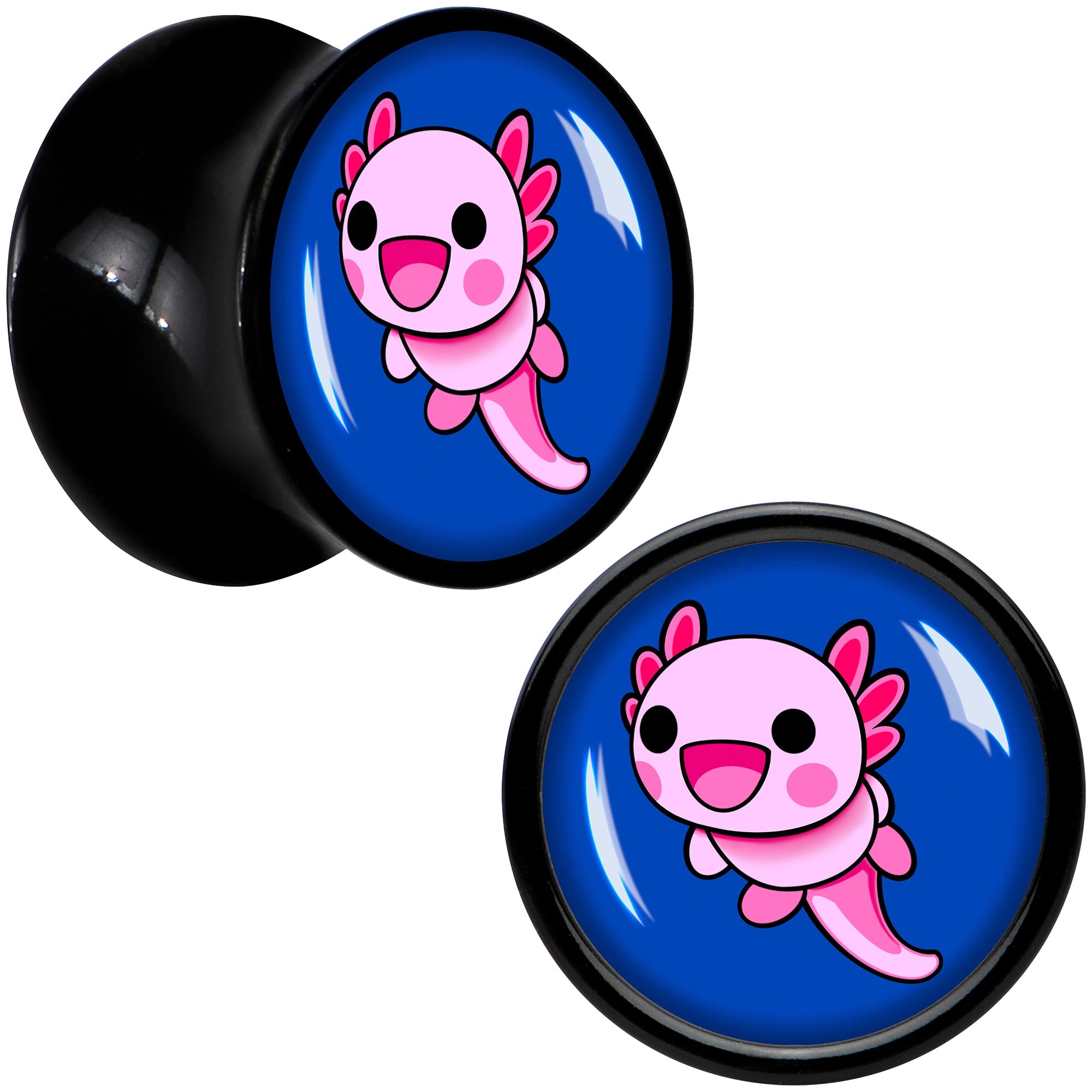BodyCandy Adorable Axolotl Black Acrylic Saddle Plug Set by Onyx O — side view