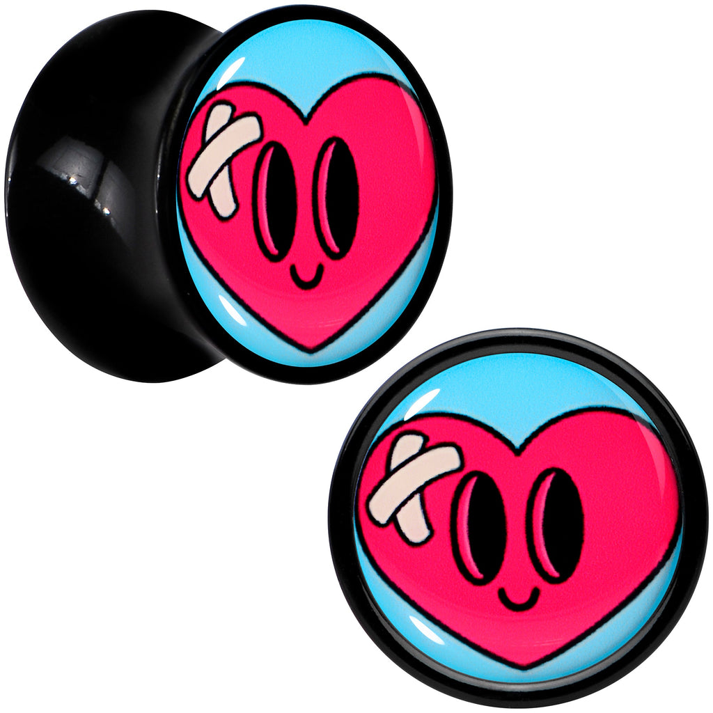 BodyCandy Black Acrylic Heartbreak Bandaged Heart Double Flare Plug Set by Onyx O — alternative angle