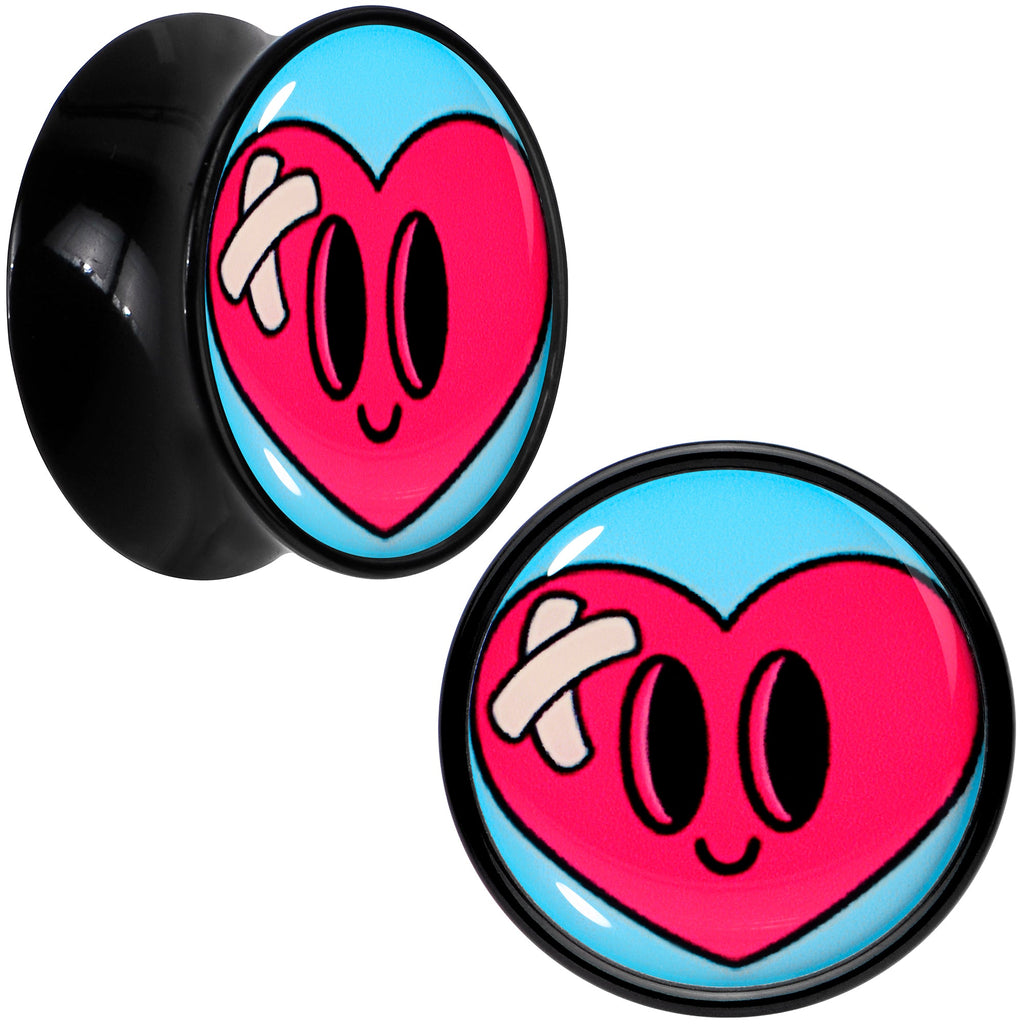 BodyCandy Black Acrylic Heartbreak Bandaged Heart Double Flare Plug Set by Onyx O — color detail