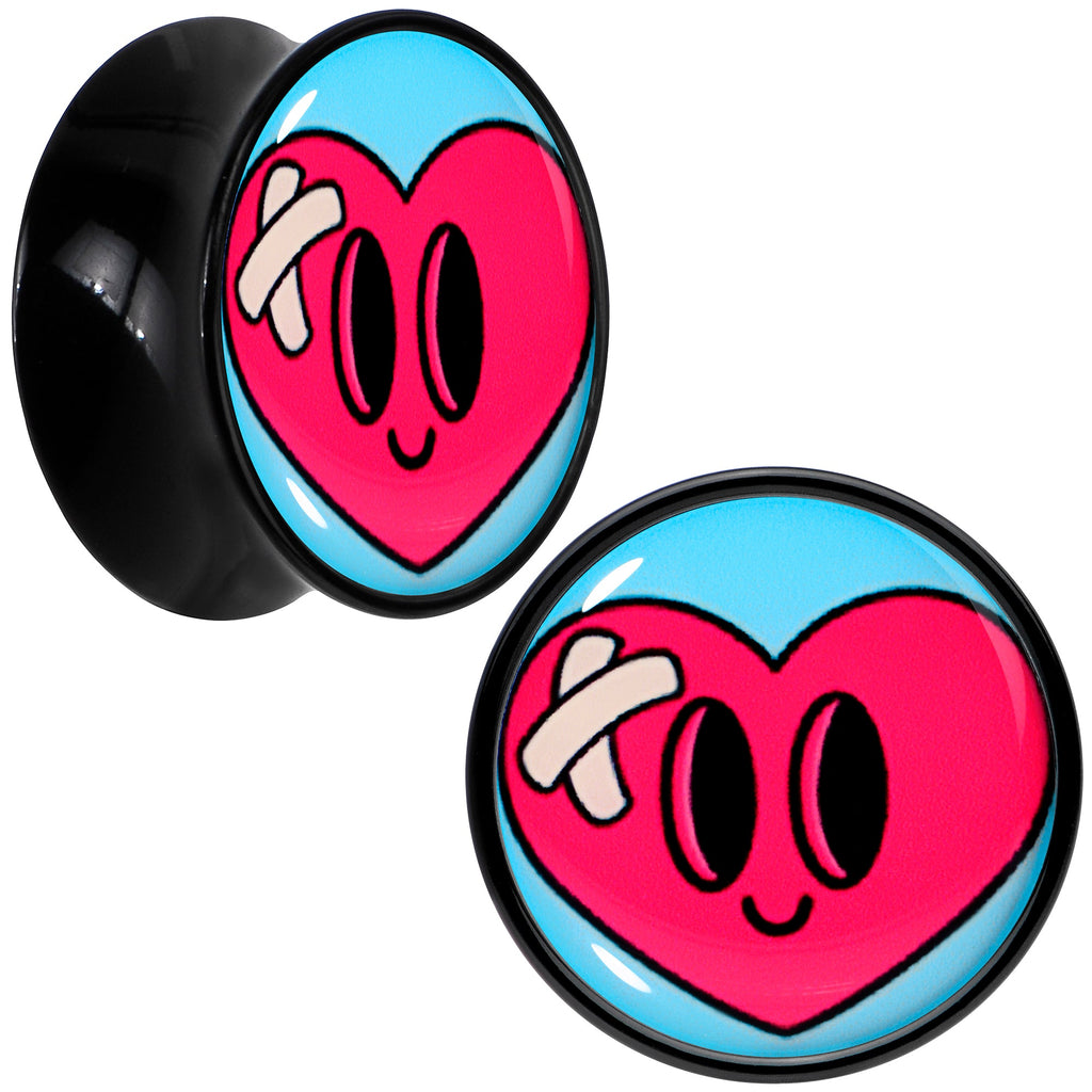BodyCandy Black Acrylic Heartbreak Bandaged Heart Double Flare Plug Set by Onyx O — packaging