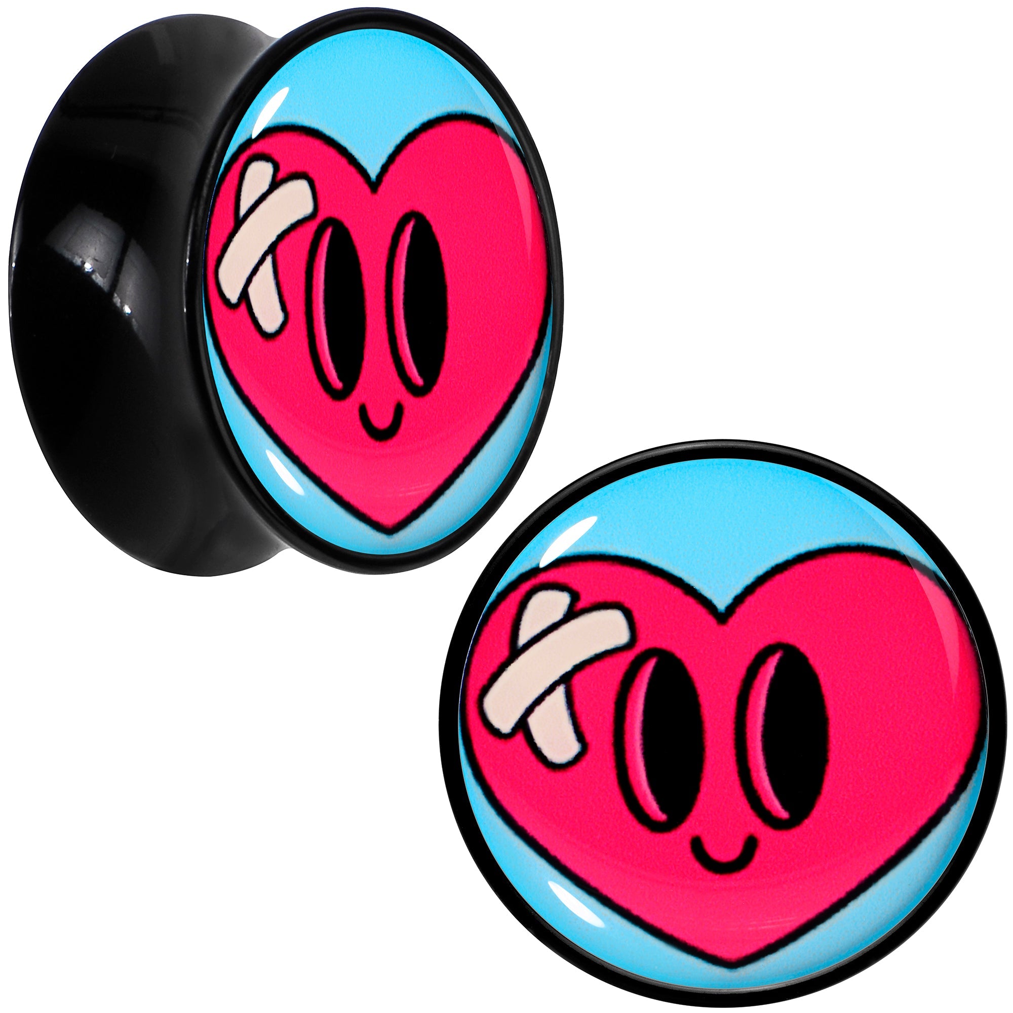 BodyCandy Black Acrylic Heartbreak Bandaged Heart Double Flare Plug Set by Onyx O — fabric or material detail