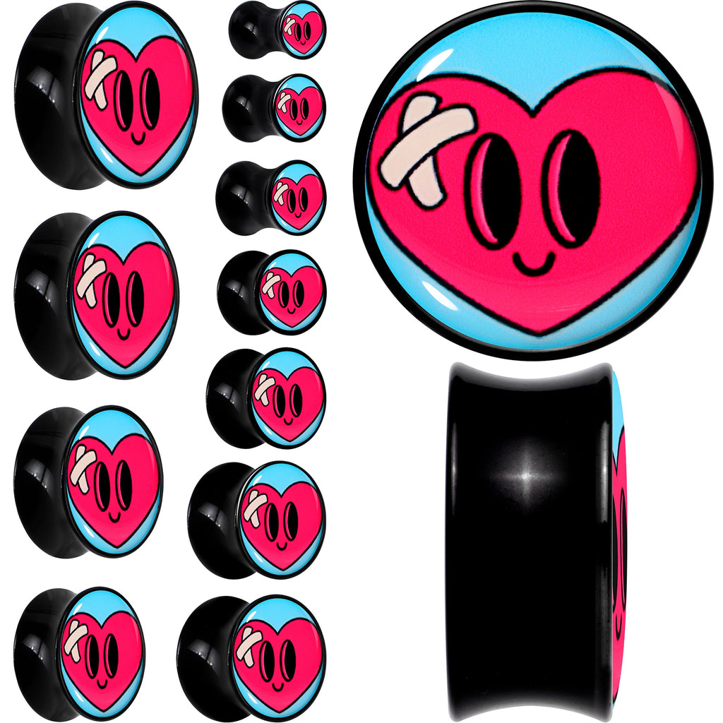 BodyCandy Black Acrylic Heartbreak Bandaged Heart Double Flare Plug Set by Onyx O — main product shot