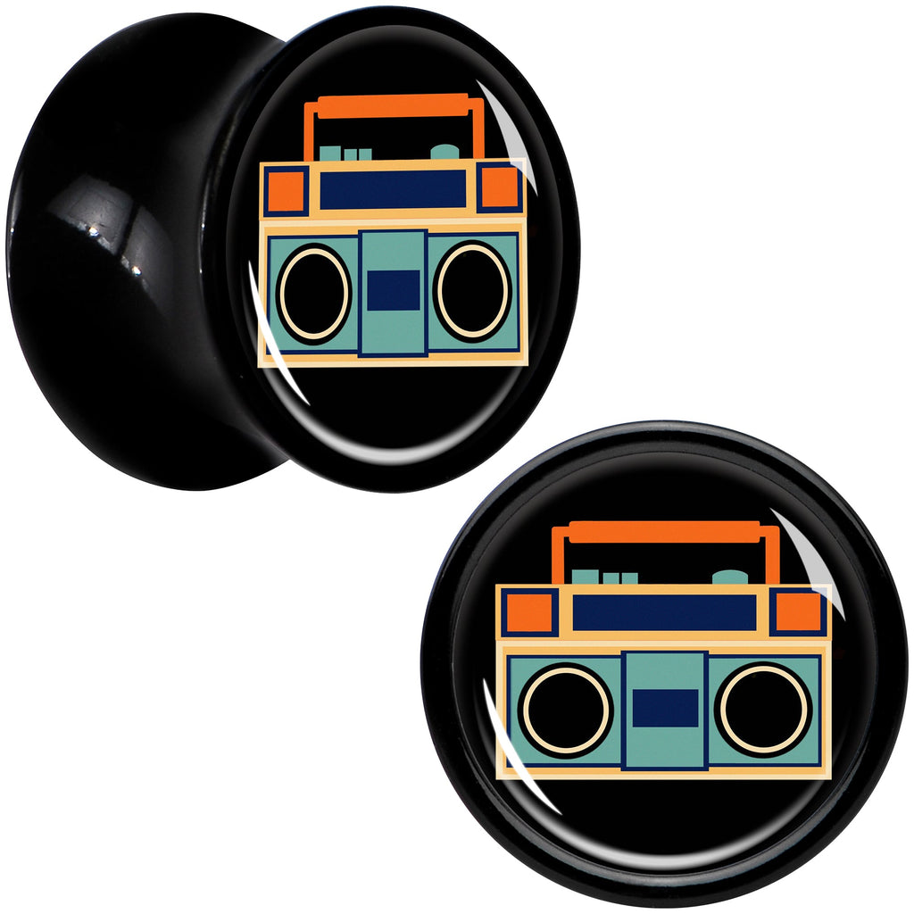 BodyCandy Black Acrylic Retro Boombox Double Flare Plug Set by Onyx O — alternative angle