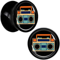 BodyCandy Black Acrylic Retro Boombox Double Flare Plug Set by Onyx O — alternative angle