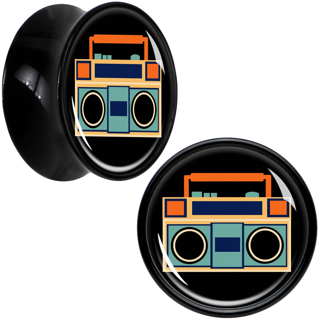 BodyCandy Black Acrylic Retro Boombox Double Flare Plug Set by Onyx O — color detail