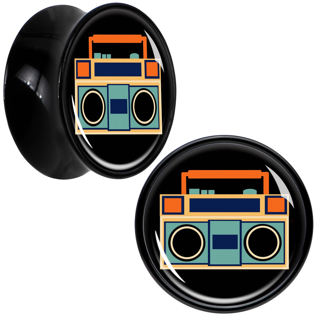 BodyCandy Black Acrylic Retro Boombox Double Flare Plug Set by Onyx O — packaging