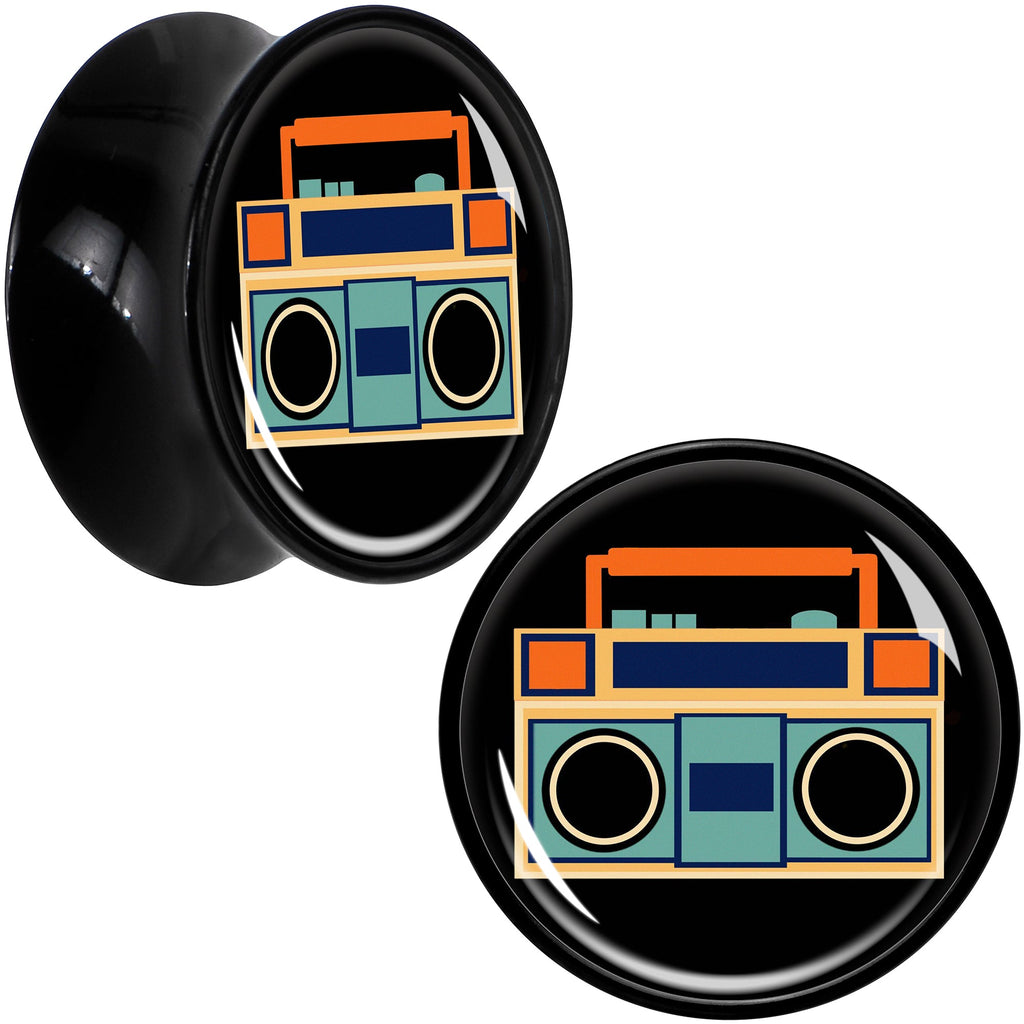 BodyCandy Black Acrylic Retro Boombox Double Flare Plug Set by Onyx O — comparison shot