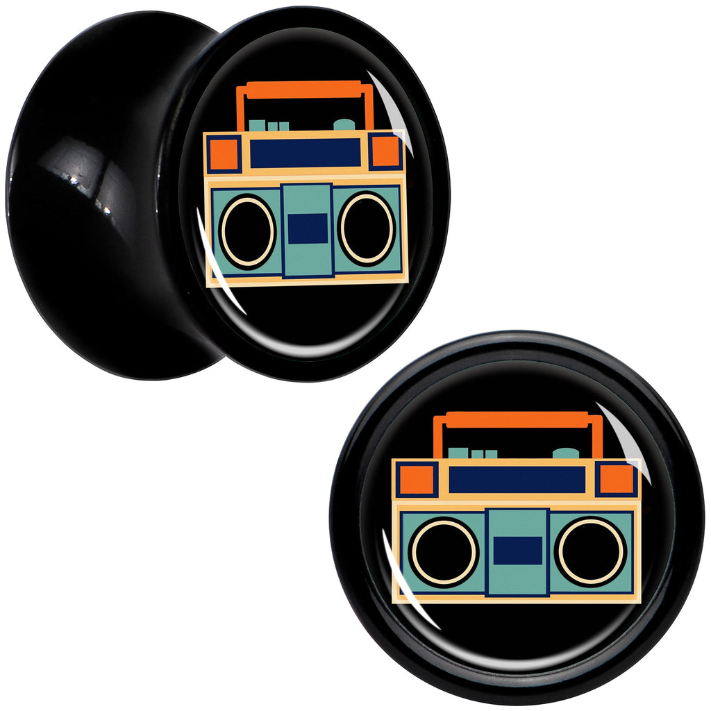 BodyCandy Black Acrylic Retro Boombox Double Flare Plug Set by Onyx O — feature highlight