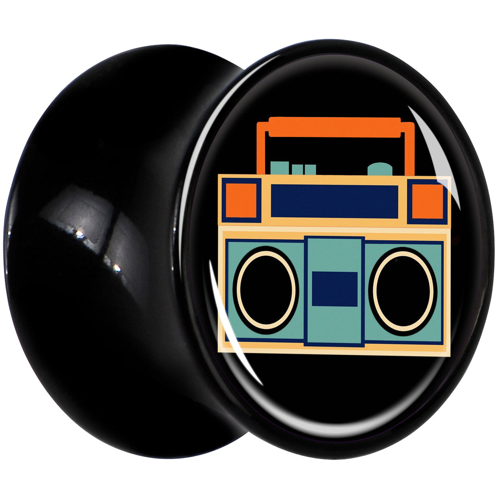 BodyCandy Black Acrylic Retro Boombox Double Flare Plug Set by Onyx O — lifestyle context