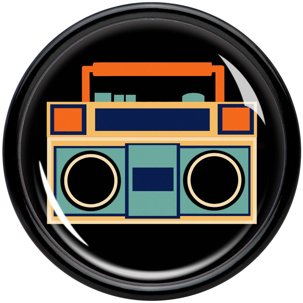 BodyCandy Black Acrylic Retro Boombox Double Flare Plug Set by Onyx O — side view