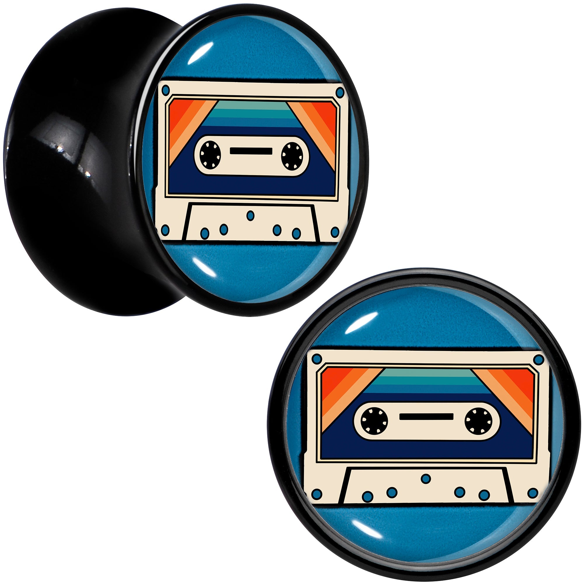 BodyCandy Black Acrylic Retro Cassette Double Flare Plug Set by Onyx O — in-use photo
