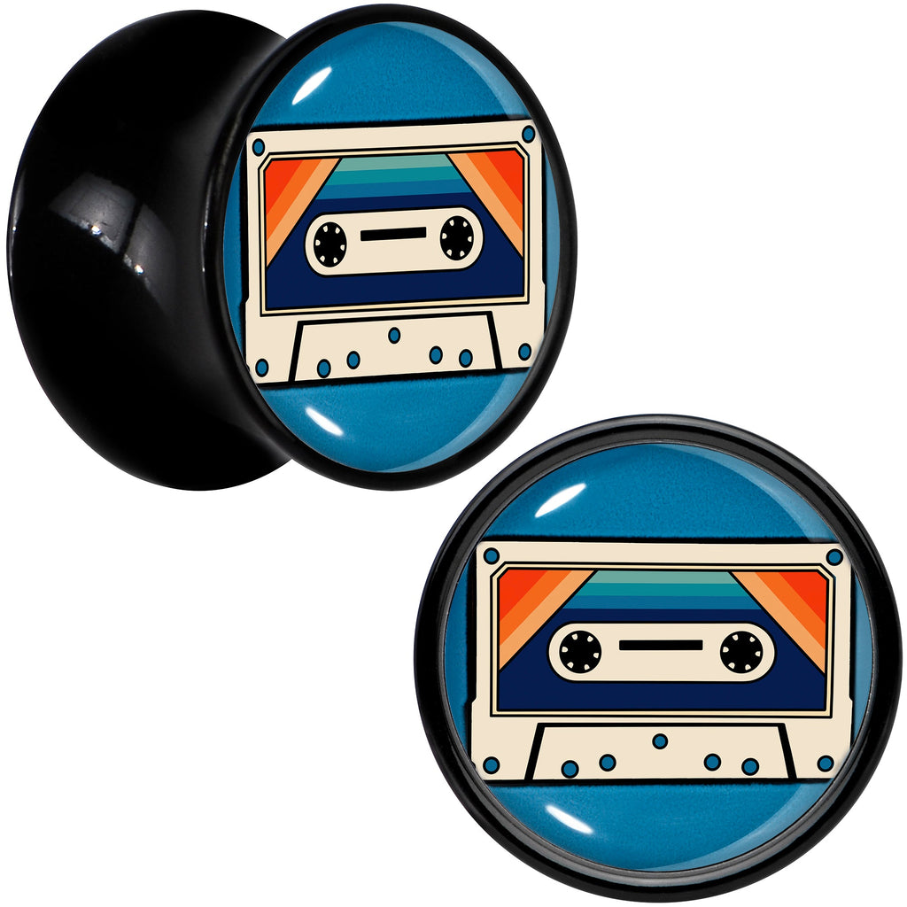 BodyCandy Black Acrylic Retro Cassette Double Flare Plug Set by Onyx O — size reference