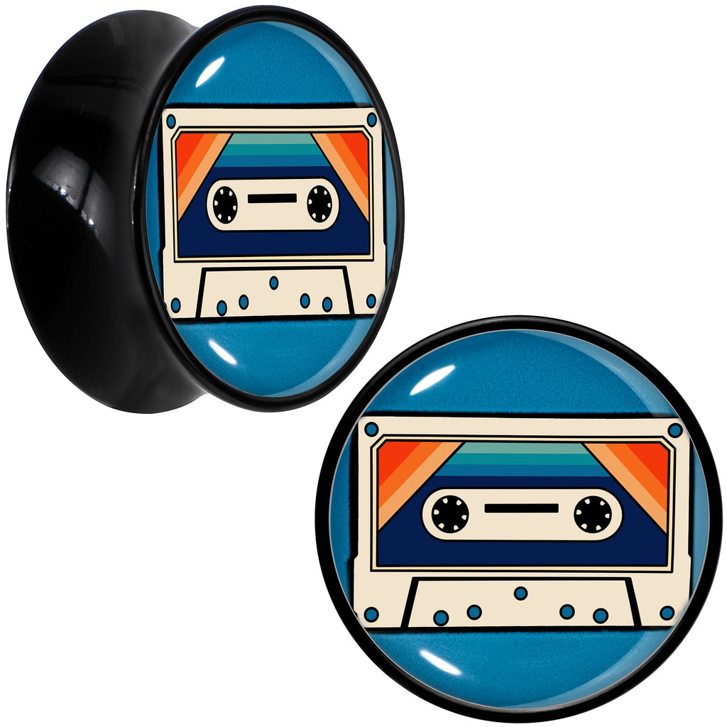 BodyCandy Black Acrylic Retro Cassette Double Flare Plug Set by Onyx O — fabric or material detail