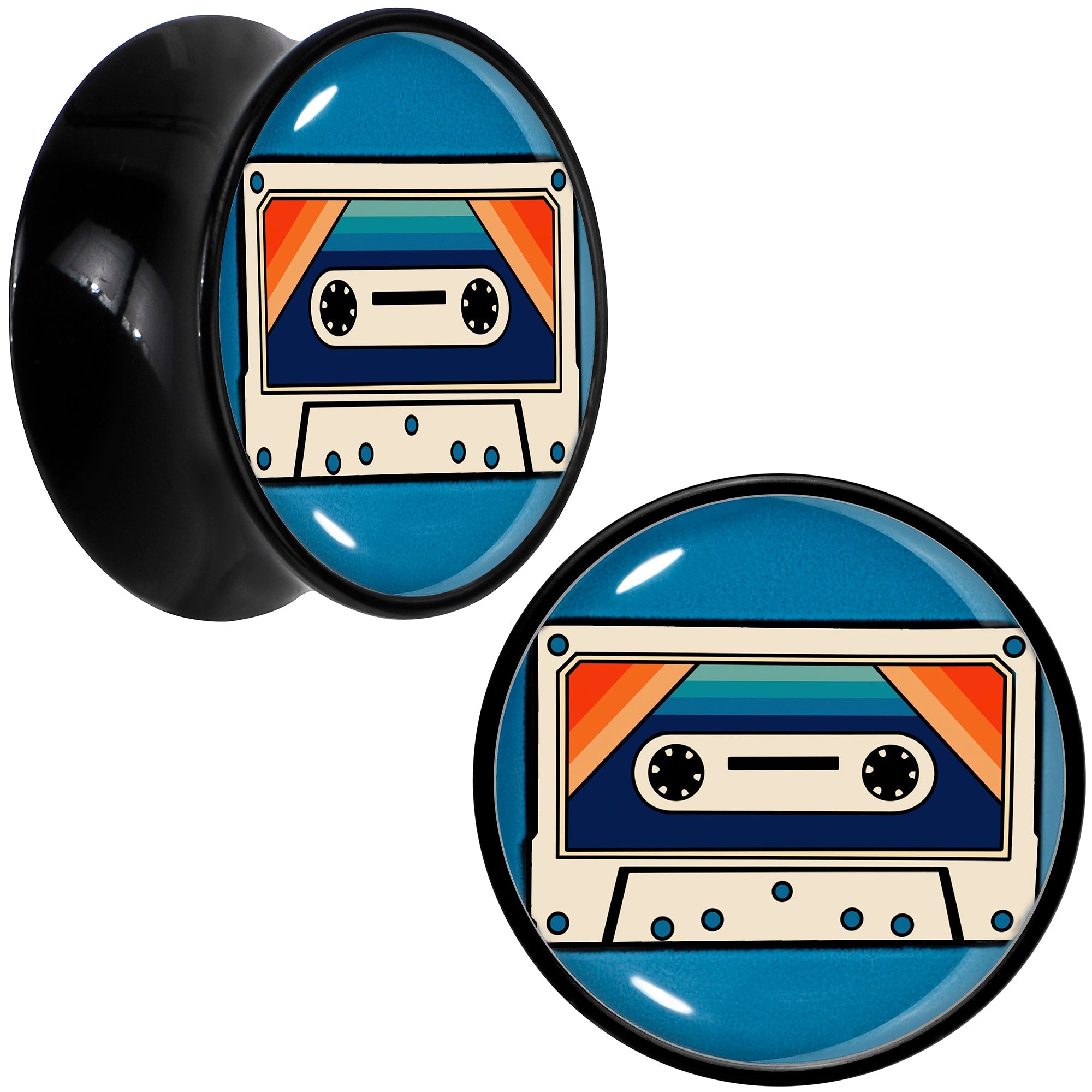 BodyCandy Black Acrylic Retro Cassette Double Flare Plug Set by Onyx O — fabric or material detail