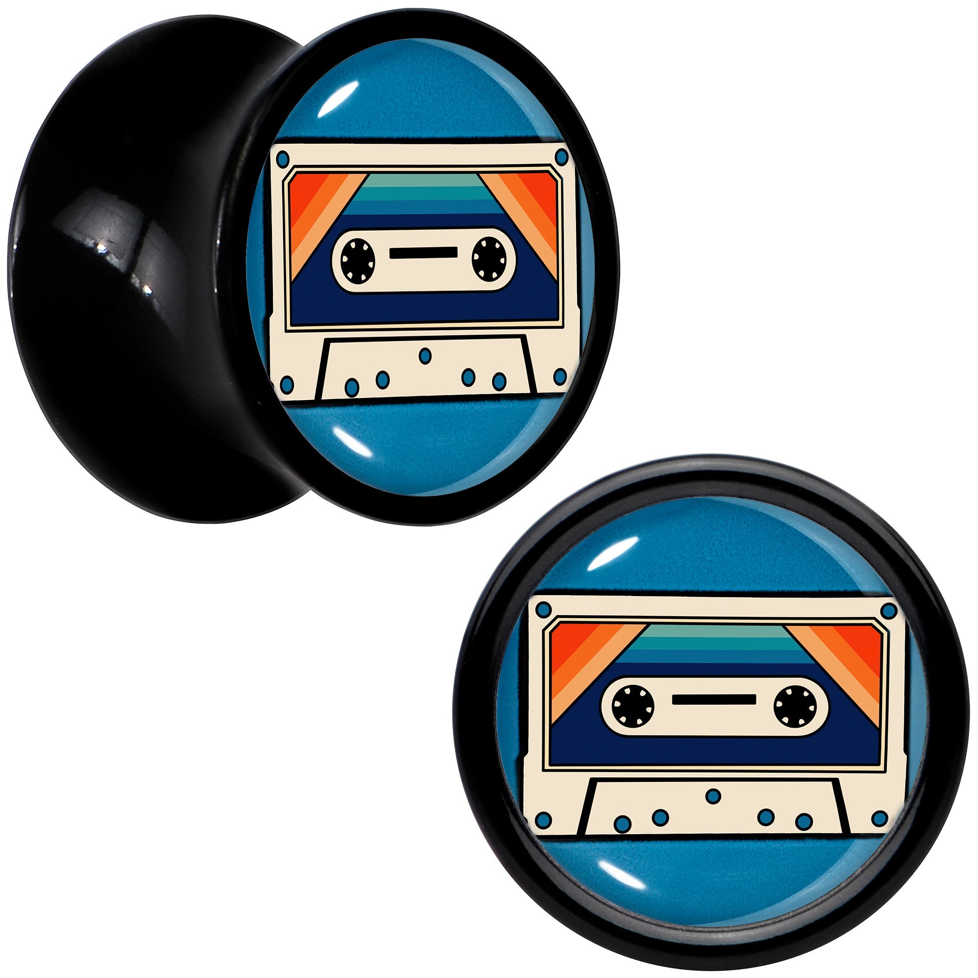 BodyCandy Black Acrylic Retro Cassette Double Flare Plug Set by Onyx O — feature highlight
