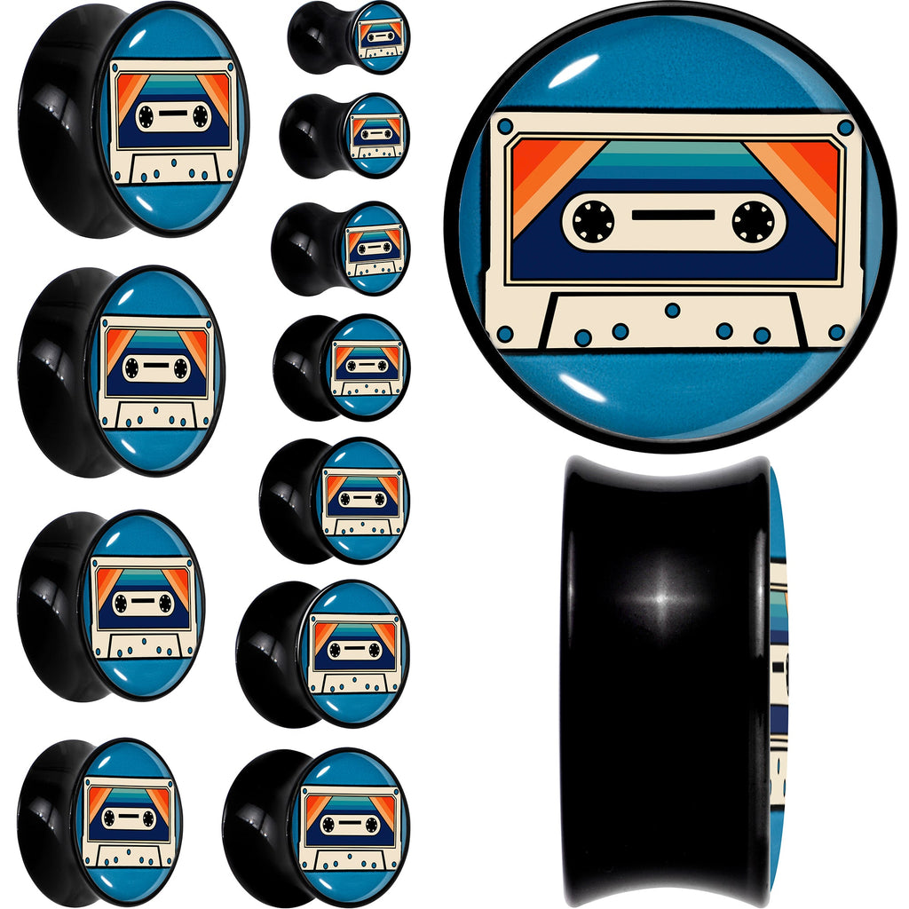 BodyCandy Black Acrylic Retro Cassette Double Flare Plug Set by Onyx O — main product shot
