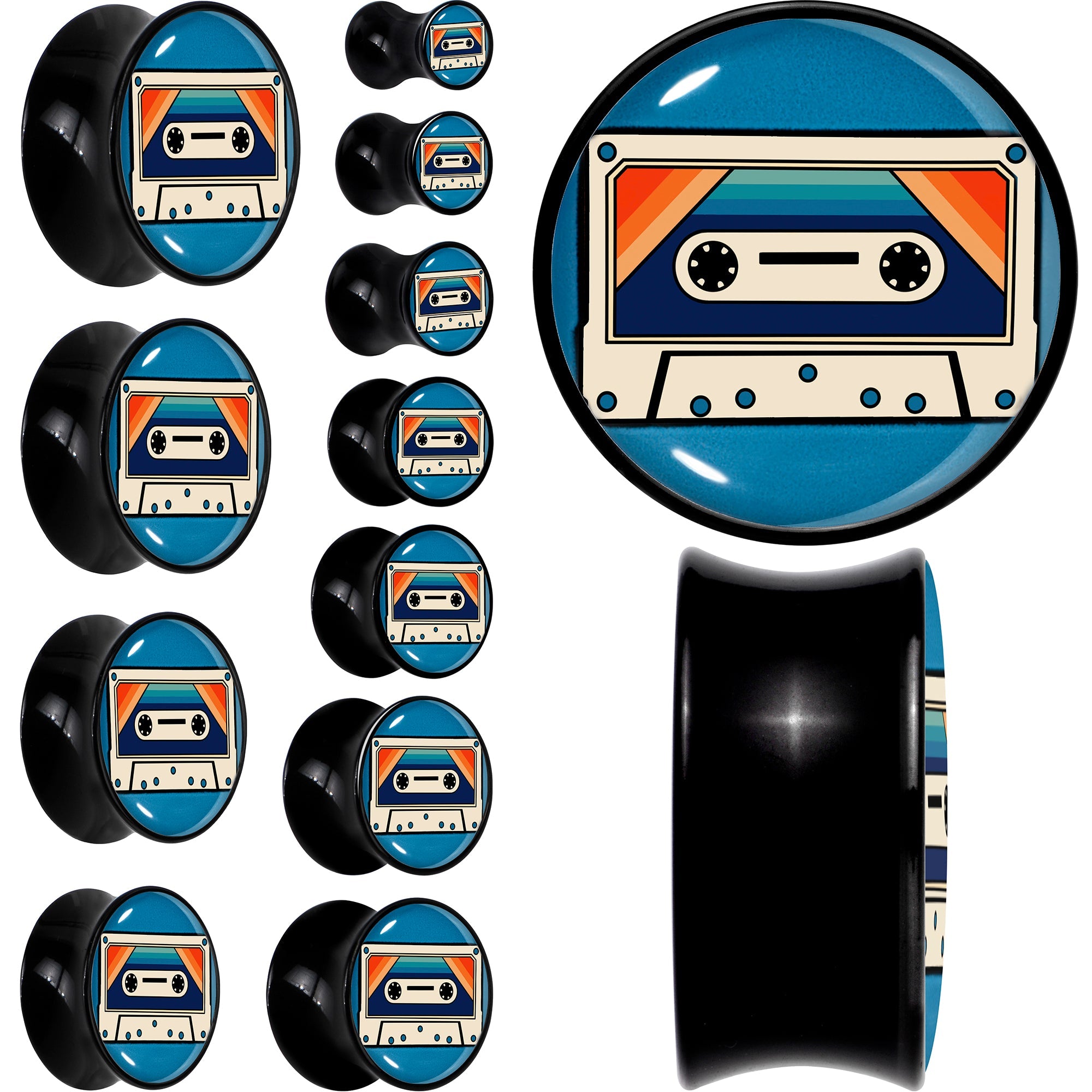 BodyCandy Black Acrylic Retro Cassette Double Flare Plug Set by Onyx O — main product shot