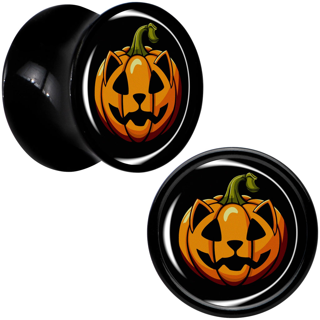 BodyCandy Orange Pumpkin Cat Jack-O-Lantern Black Acrylic Saddle Plug Set by Onyx O — alternative angle