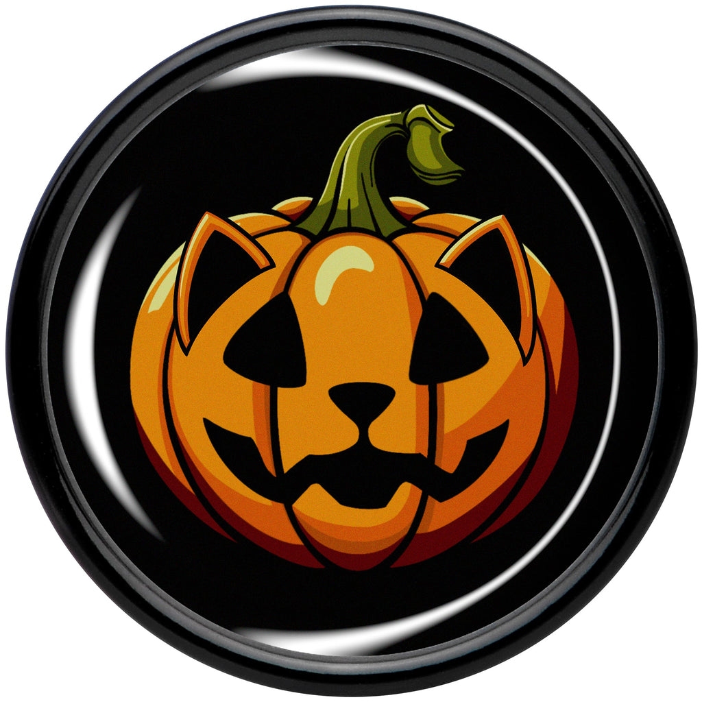 BodyCandy Orange Pumpkin Cat Jack-O-Lantern Black Acrylic Saddle Plug Set by Onyx O — side view